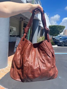Miu Miu Chestnut Brown Pleated Leather Shoulder Hobo Bag